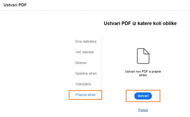 Ustvari PDF s prazno stranjo