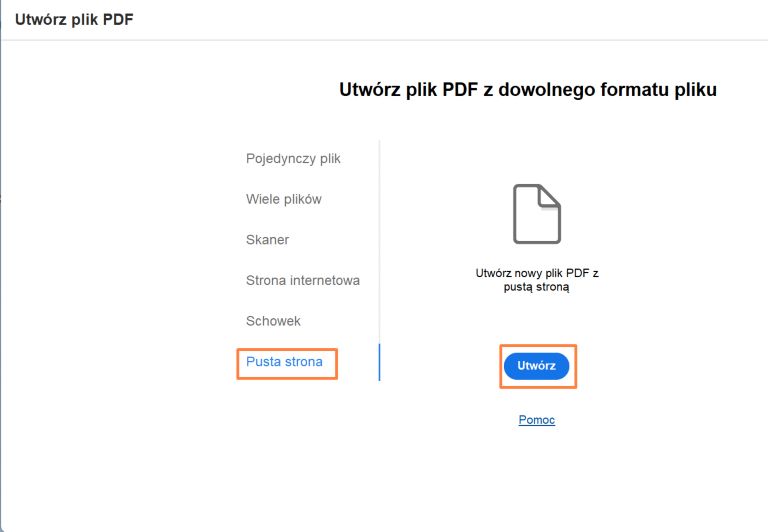 Utwórz plik PDF z pustą stroną
