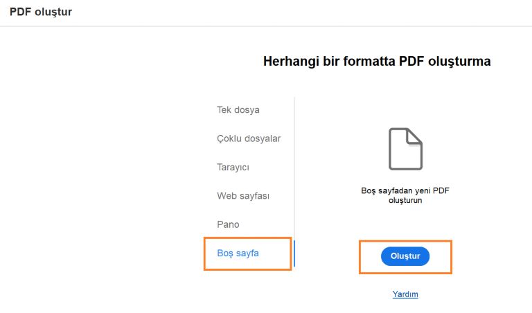 Boş bir PDF sayfası oluşturma