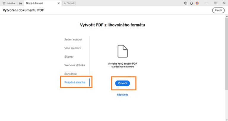 Vytvořit prázdný dokument PDF