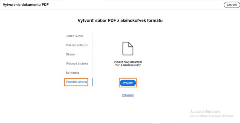 Vytvoriť prázdny dokument PDF
