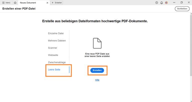 Erstellen einer PDF-Datei mit leerer Seite