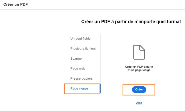Créer un PDF vierge