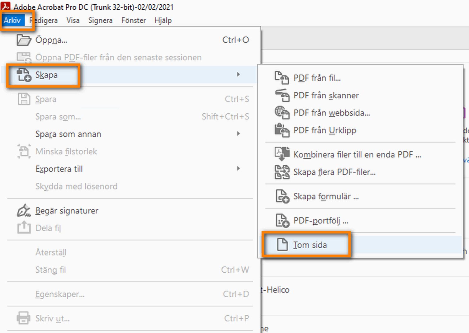 יצירת PDF עם עמודים ריקים מתפריט File
