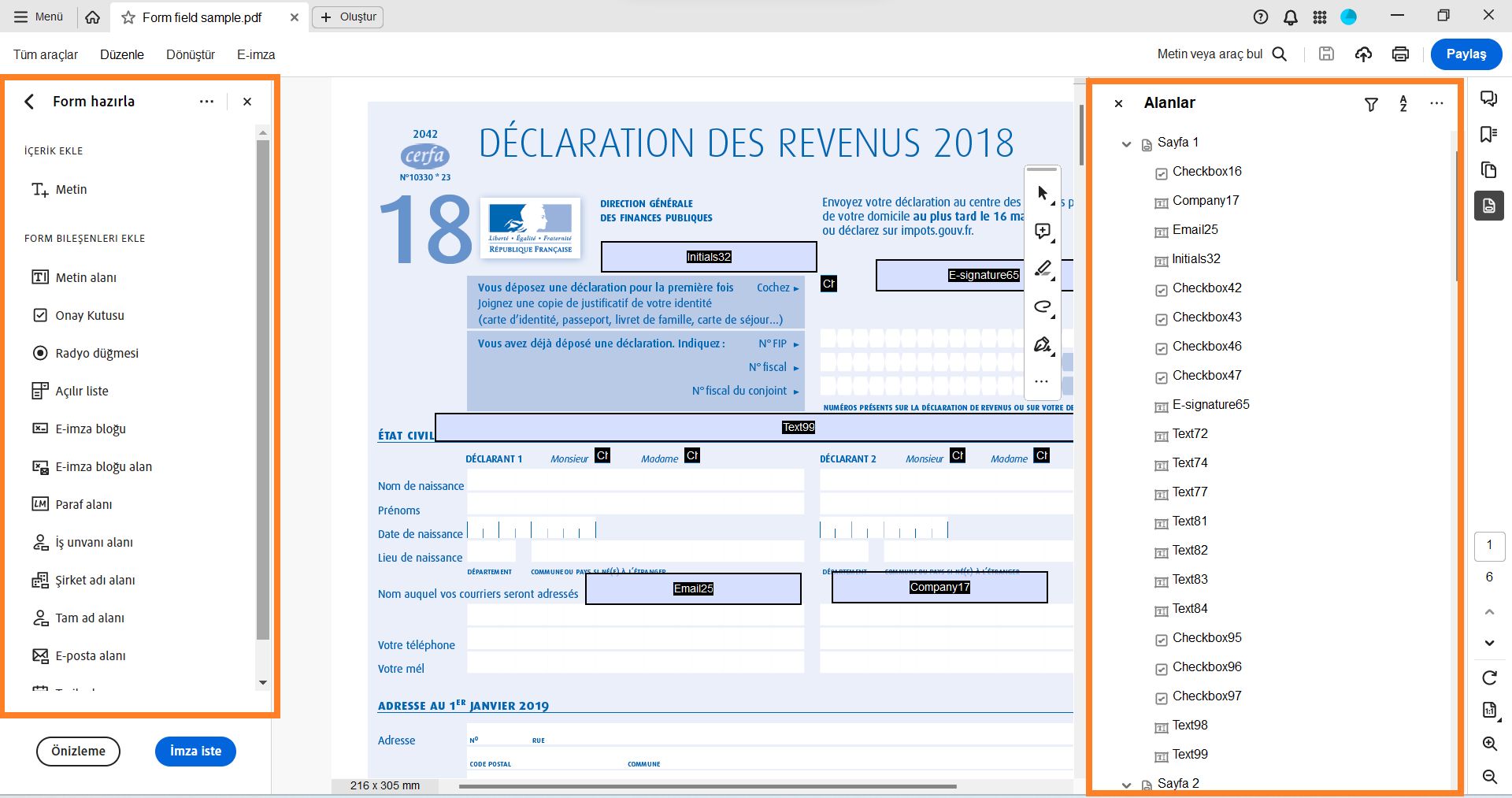 Form Hazırlama araç çubuğu