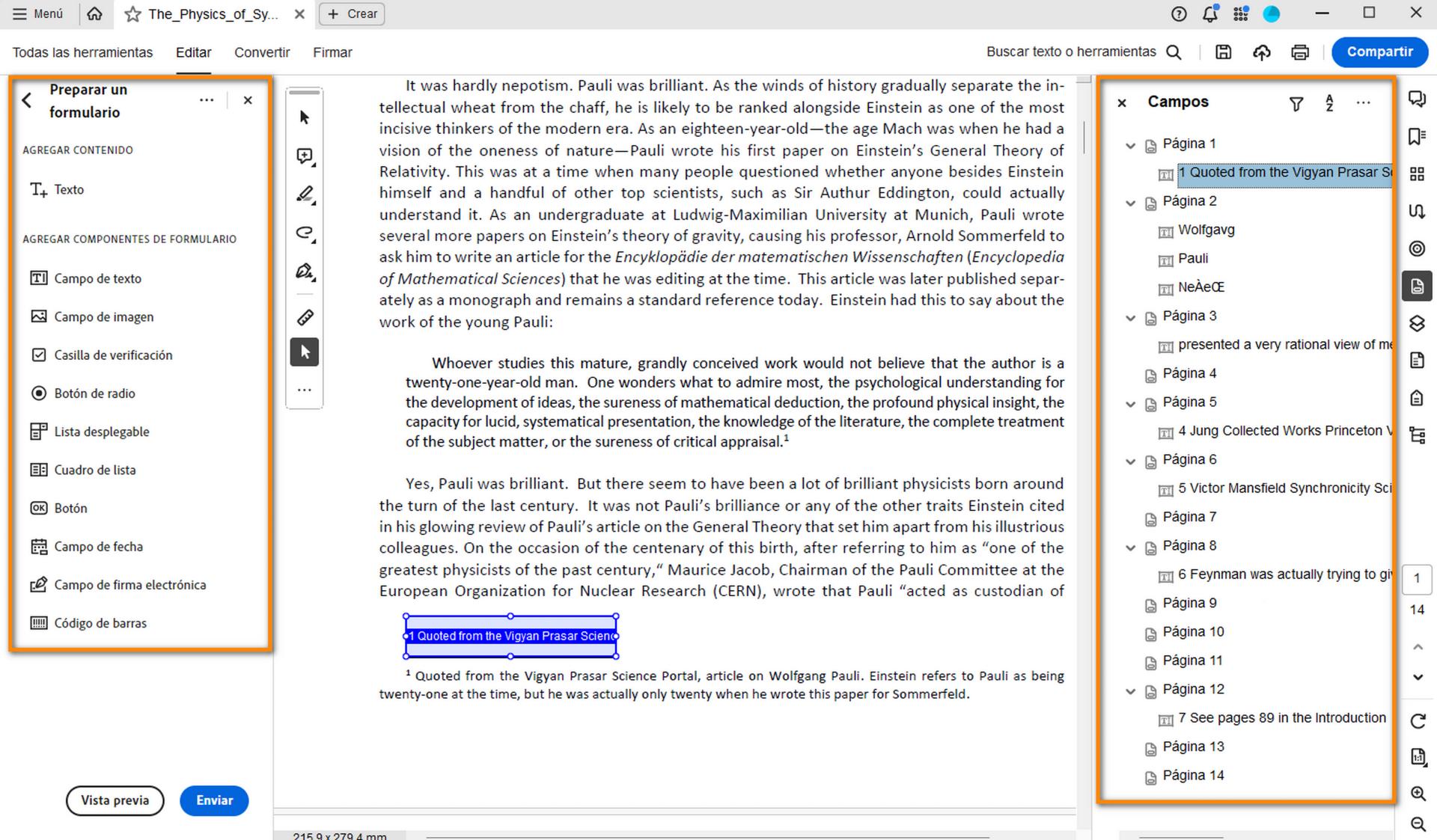 Barra de herramientas de Prepare Form