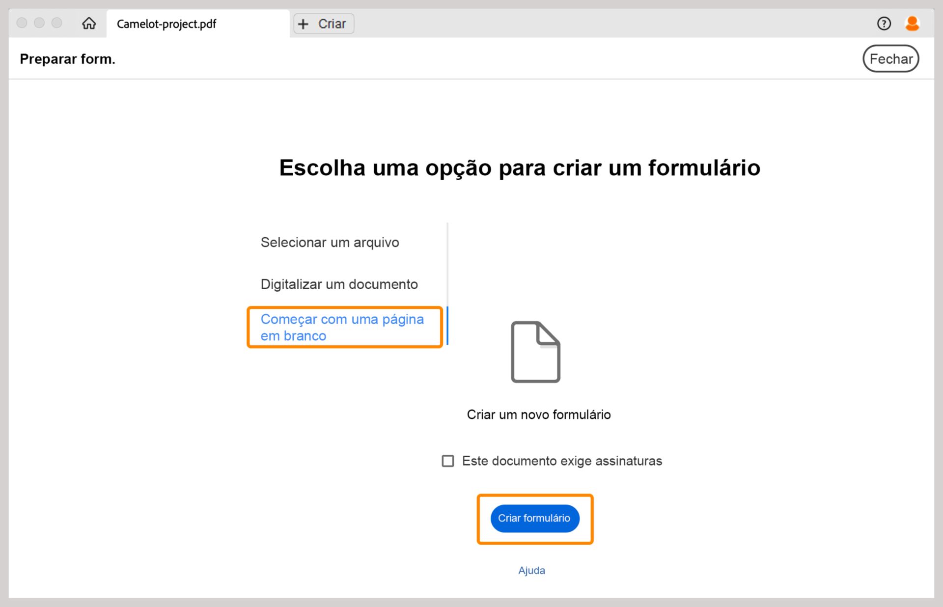 Criar um novo formulário