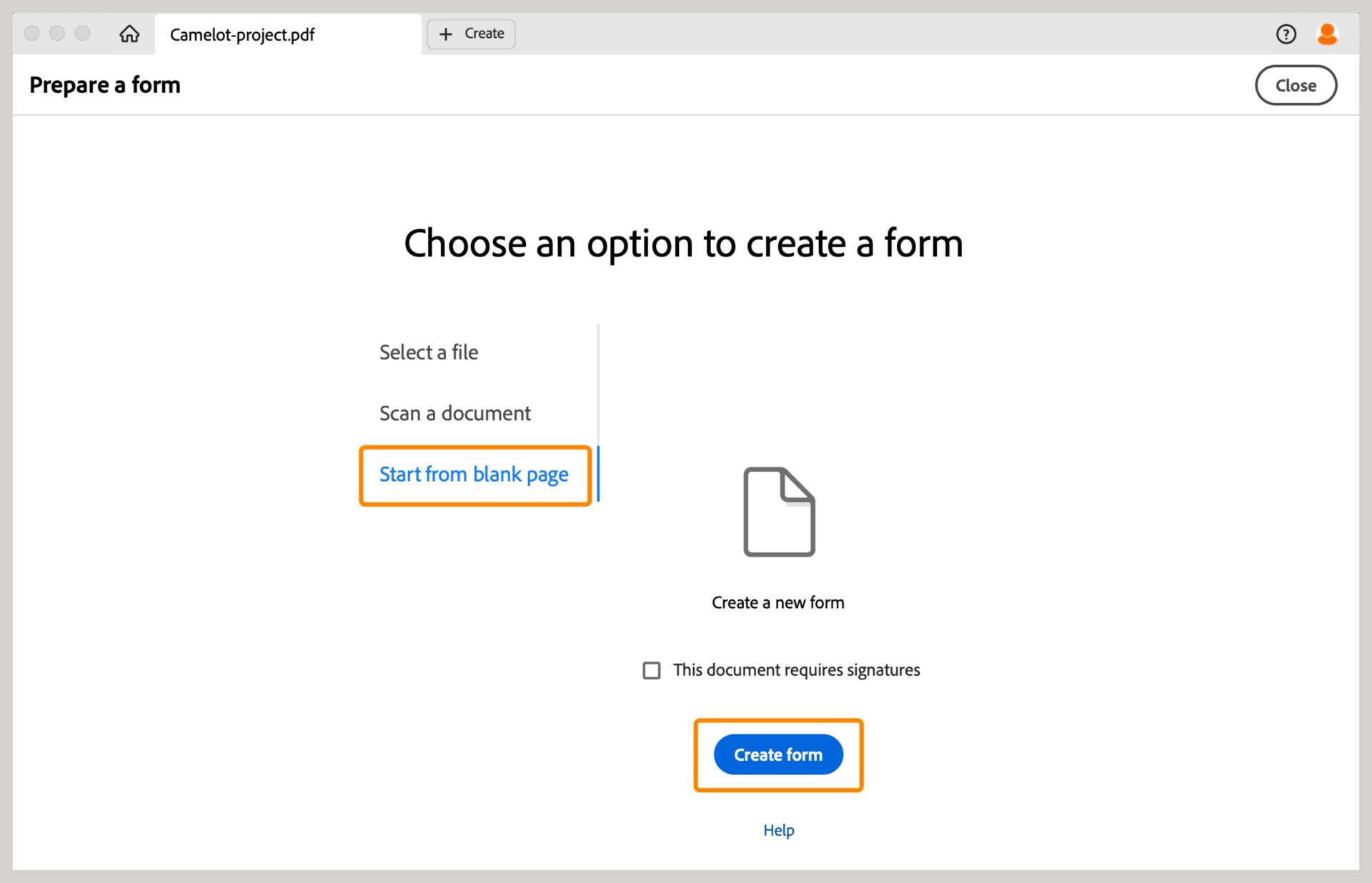 Vytvorenie prázdneho formulára