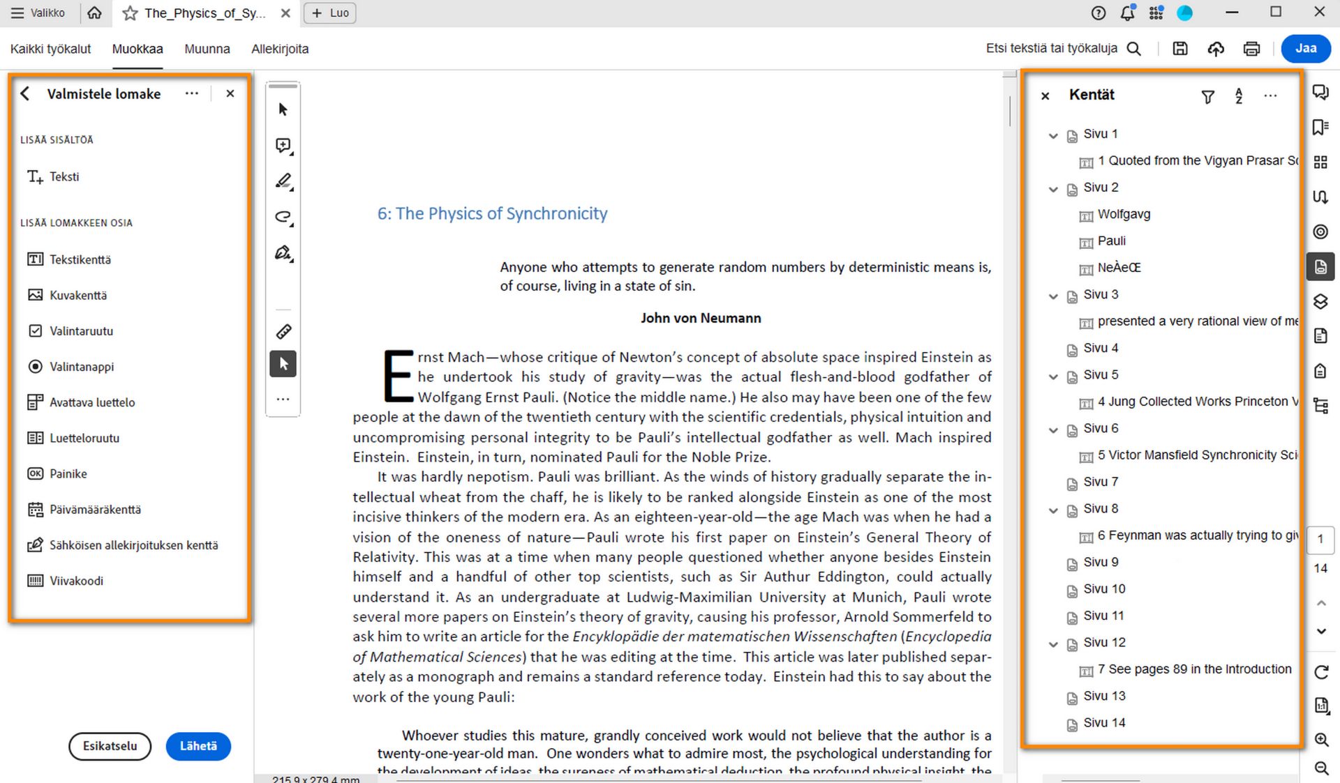 Valmistele lomake -työkalupalkki