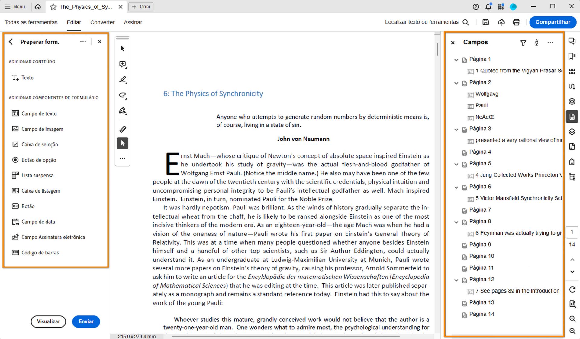 Barra de ferramentas Preparar formulário