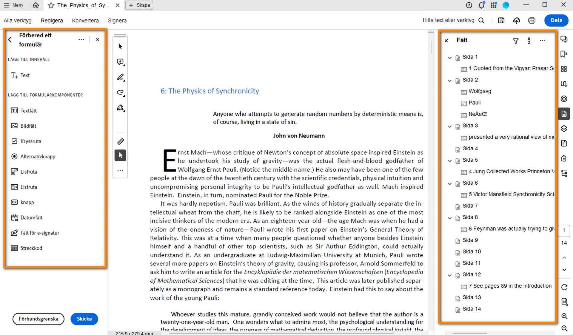 Verktygsfältet Förbered formulär