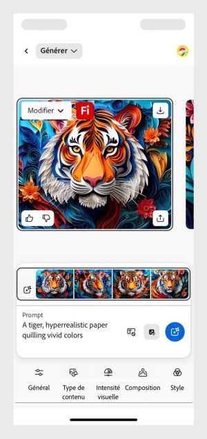 Firefly est ouvert et affiche le champ de prompt permettant de saisir un prompt pour la génération d’images par l’IA.