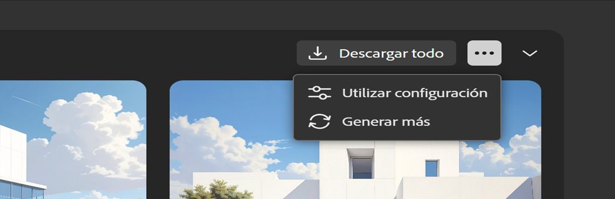En la vista de lista, el menú está abierto, lo que le permite utilizar la configuración para generar otro conjunto de variaciones de imagen y volver a ejecutar el proceso para crear nuevas variaciones con la misma indicación y configuración.