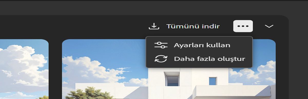 Liste görünümünde, ayarlarla başka bir görüntü çeşitlemesi kümesi oluşturmanıza ve aynı istemle ayarları kullanarak yeni çeşitlemeler oluşturmak için işlemi tekrar çalıştırmanıza olanak tanıyan menü açılır.