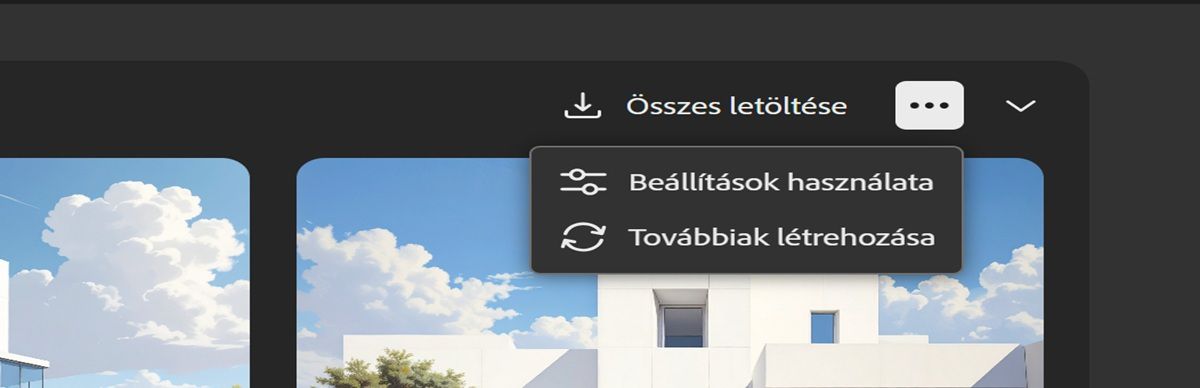 A listanézetben a menü nyitva van, amely lehetővé teszi, hogy a beállítások segítségével újabb képváltozatokat hozzon létre, illetve a folyamatot újra lefuttatva új változatokat hozzon létre ugyanazzal az utasítással és beállításokkal.