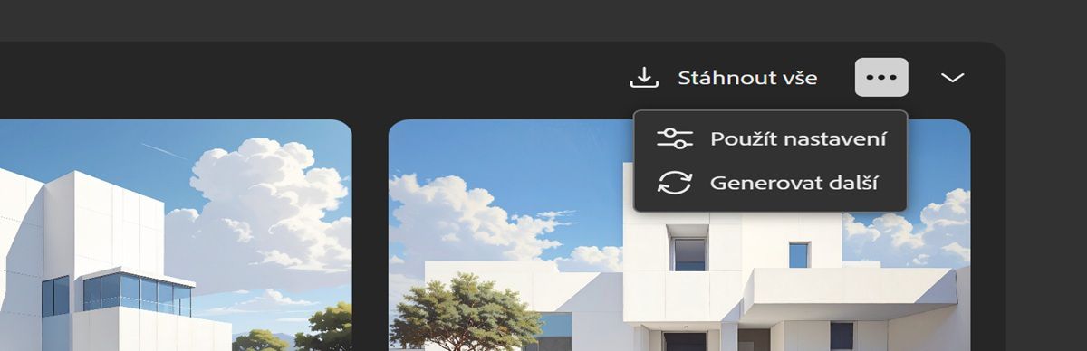 V zobrazení seznamu se otevře nabídka, která vám umožní použít nastavení k vygenerování další sady variací obrázku a znovu spustit proces k vytvoření nových variací se stejným zadáním a nastavením.