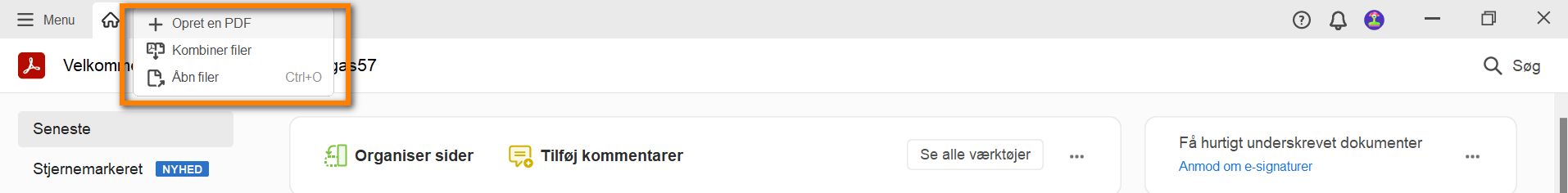Nye indstillinger i menuen Opret - Kombiner filer og Åbn filer