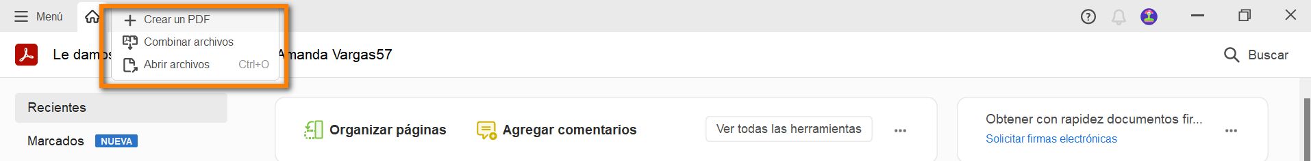 Nuevas opciones en el menú Crear: Combinar archivos y Abrir archivos