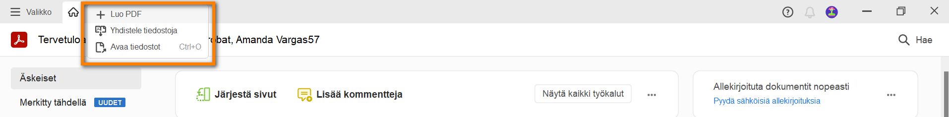 Luo-valikon uudet asetukset – Yhdistä tiedostot ja Avaa tiedostot