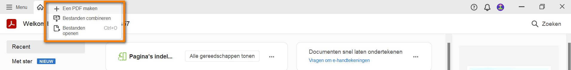 Nye alternativer i Opprett-menyen – Kombiner filer og Åpne filer
