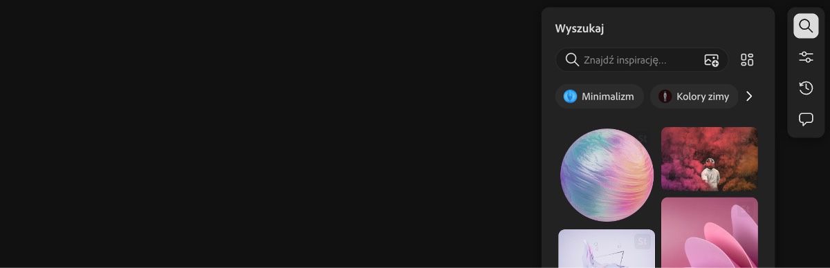 Funkcja wyszukiwania jest aktywna, wyświetlając słowo kluczowe „Opalizujący” w polu wyszukiwania. Lista wyników jest dostępna do wyboru.