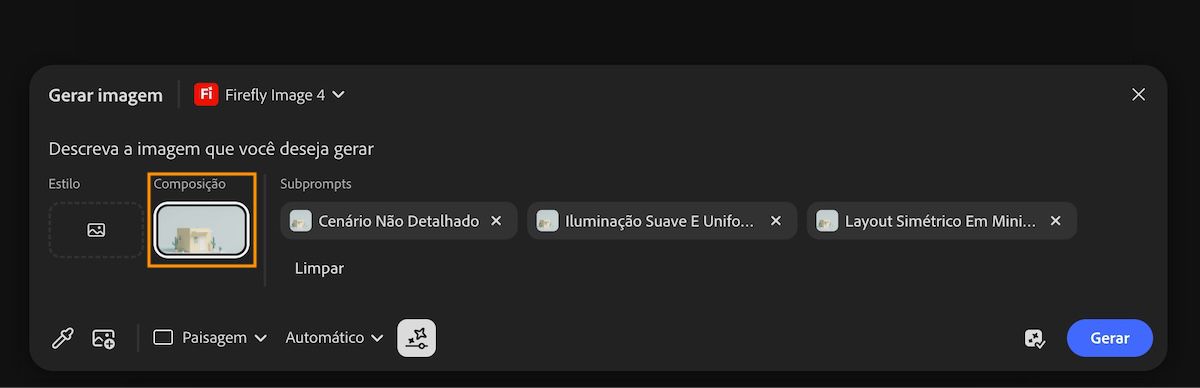 A Referência de estilo é adicionada ao prompt depois que a opção Usar como referência de composição é selecionada.