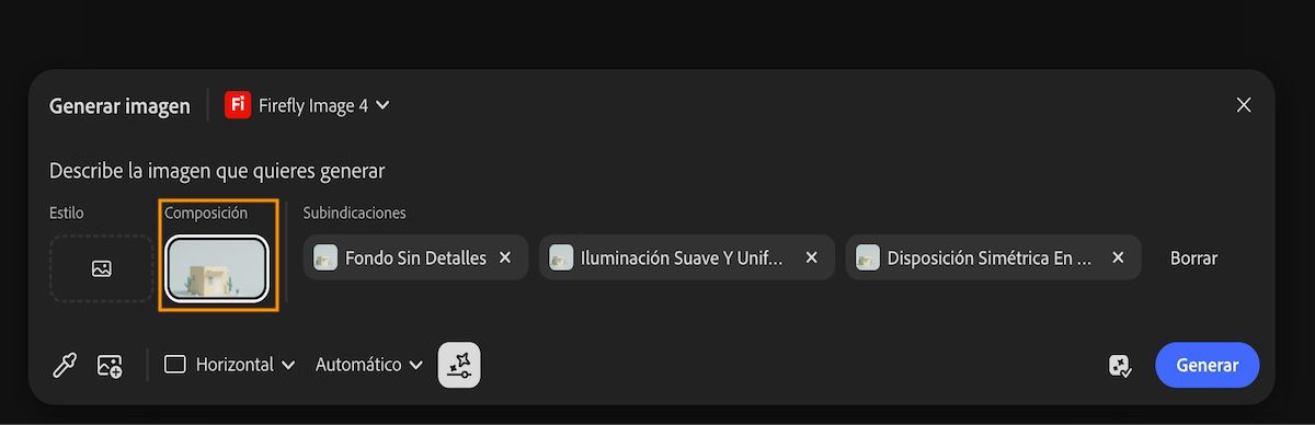 La referencia de estilo se añade a la indicación después de seleccionar la opción Usar como referencia de composición.