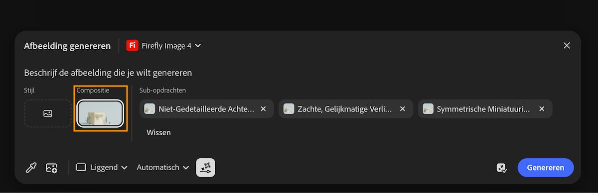 De stijlreferentie wordt toegevoegd aan de opdracht nadat de optie Gebruiken als compositiereferentie is geselecteerd.