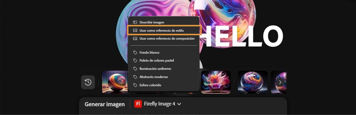 Se selecciona la imagen del lienzo y, en el menú contextual, se resalta la opción Usar como referencia de estilo.