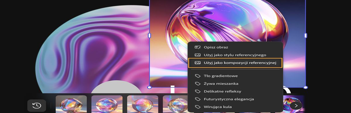Obraz w obszarze roboczym zostaje zaznaczony, a w menu kontekstowym podświetlona zostaje opcja Użyj jako kompozycji referencyjnej.