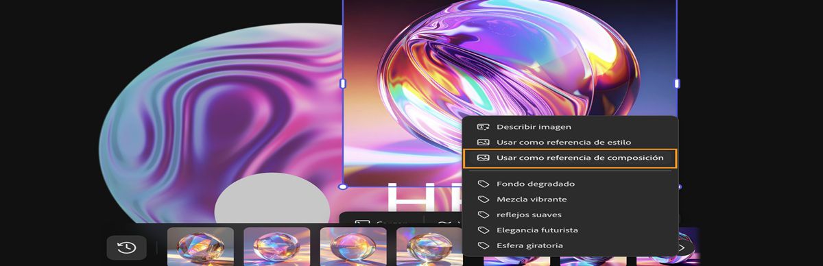 Se selecciona la imagen del lienzo y, en el menú contextual, se resalta la opción Usar como referencia de composición.