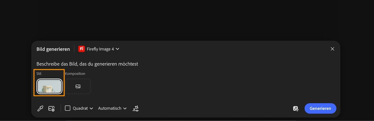 Die Stilreferenz wird der Textbeschreibung hinzugefügt, nachdem „Als Stilreferenz verwenden“ ausgewählt wurde.