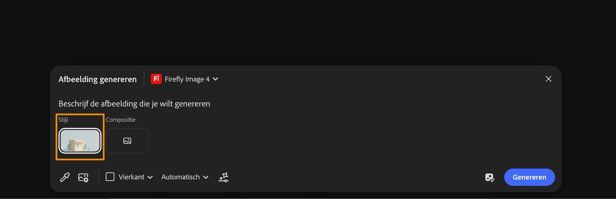 De Stijlreferentie wordt toegevoegd aan de opdracht nadat de optie Gebruiken als stijlreferentie is geselecteerd.