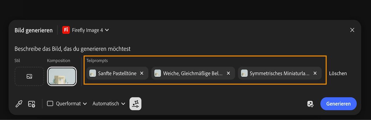 Die automatisch generierten Teil-Textbeschreibungen werden generiert, nachdem die Option „Von Arbeitsfläche aufnehmen“ verwendet wurde. Die ausgewählten Teil-Textbeschreibungen werden der Menüleiste „Beschreibung“ hinzugefügt.