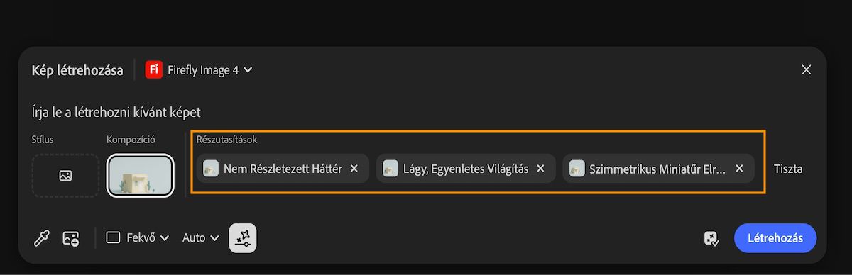 Az automatikusan generált részutasítások a Minta a vászonról opció használata után jönnek létre. A kiválasztott részutasítások hozzáadásra kerültek az utasítás sávban.
