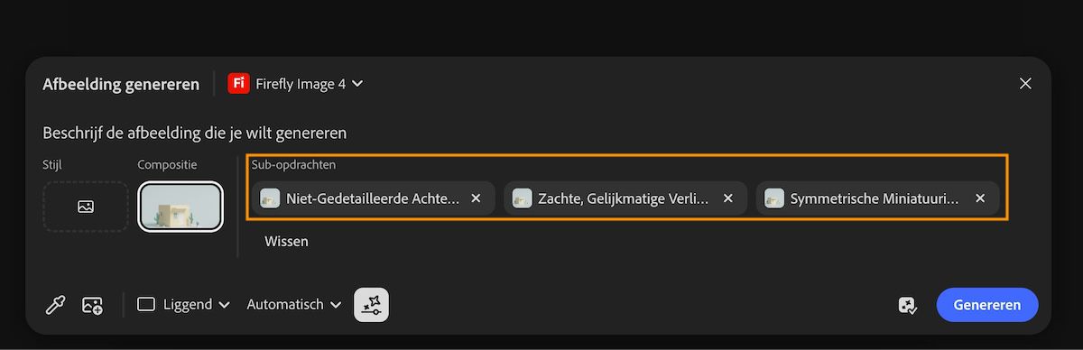 De automatisch gegenereerde subopdrachten worden gegenereerd na gebruik van de optie Voorbeeld van canvas. De geselecteerde subopdrachten worden toegevoegd aan de opdrachtbalk.