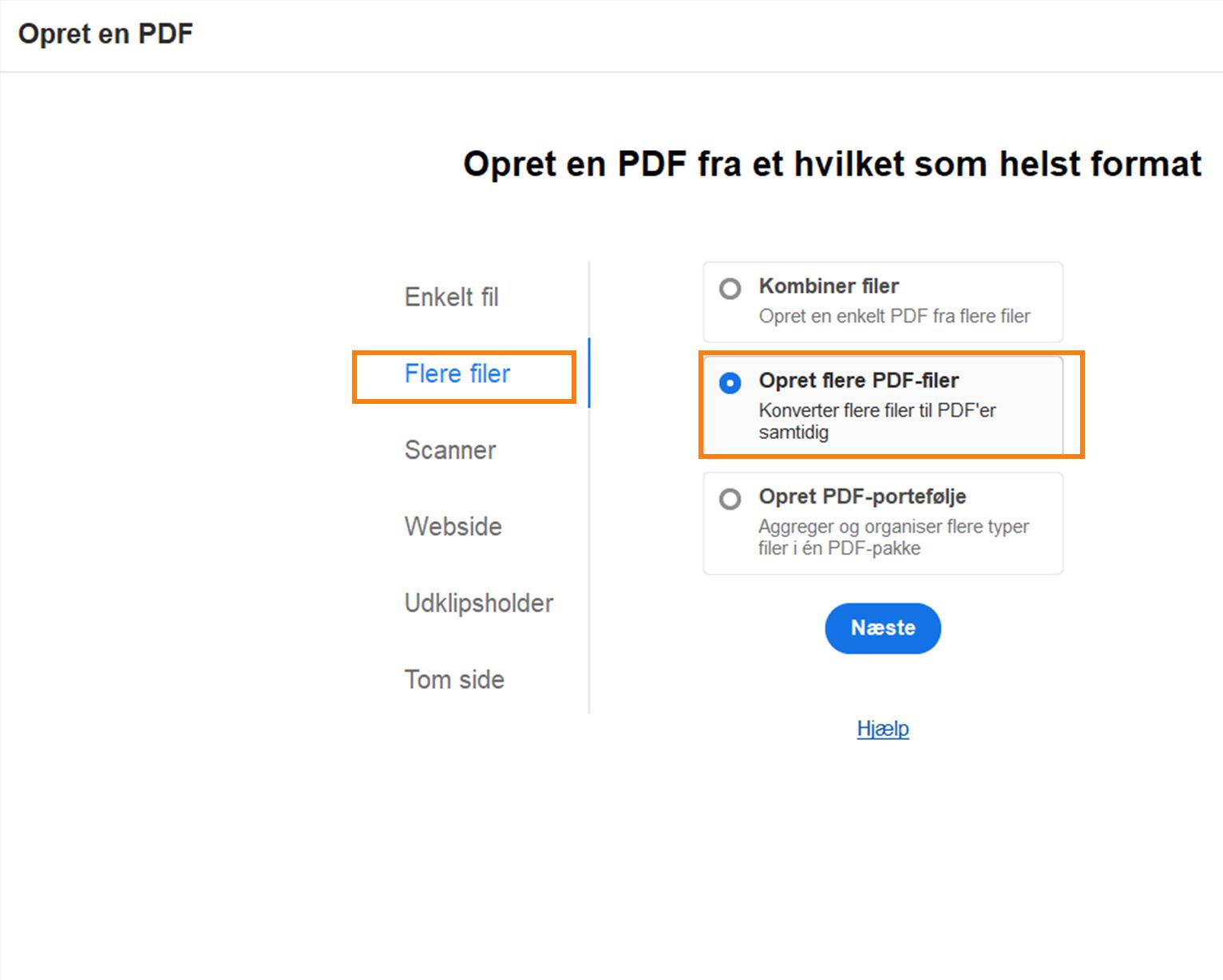 Opret flere PDF-filer