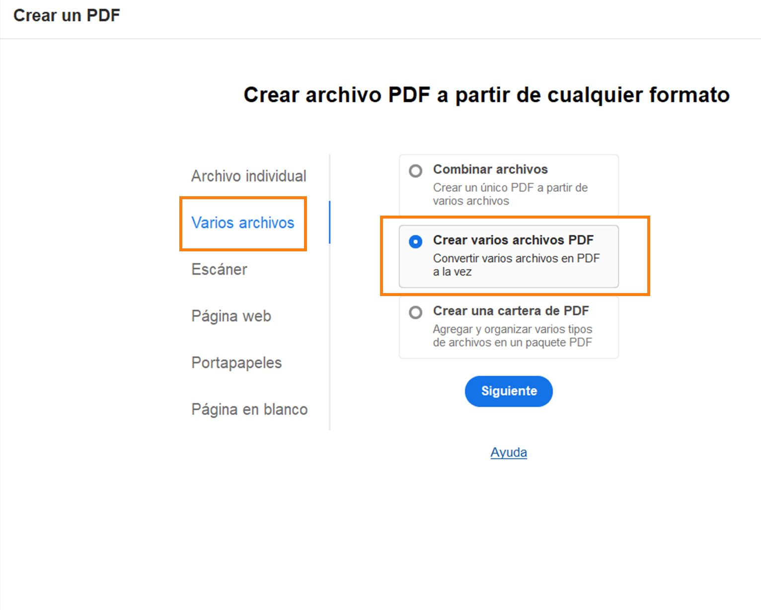 Crear varios archivos PDF