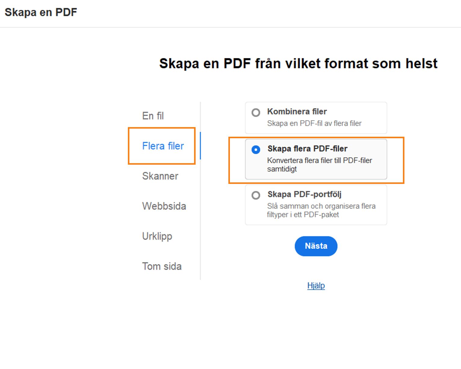 Skapa flera PDF-filer