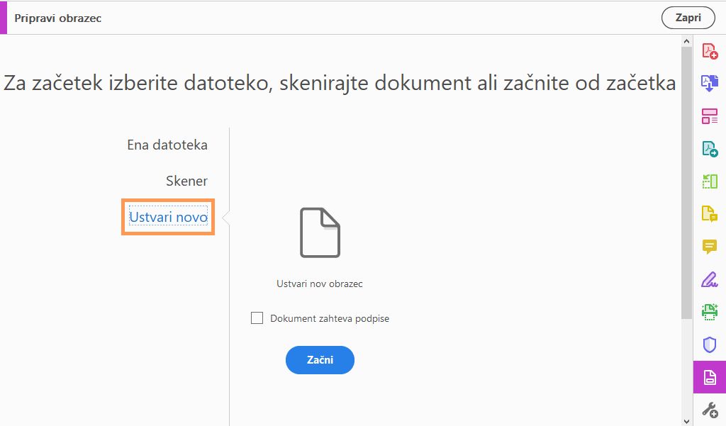 Ustvarjanje novega obrazca
