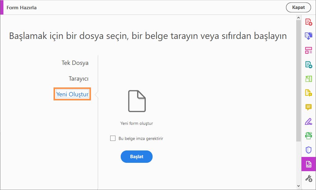 Sıfırdan form oluşturma