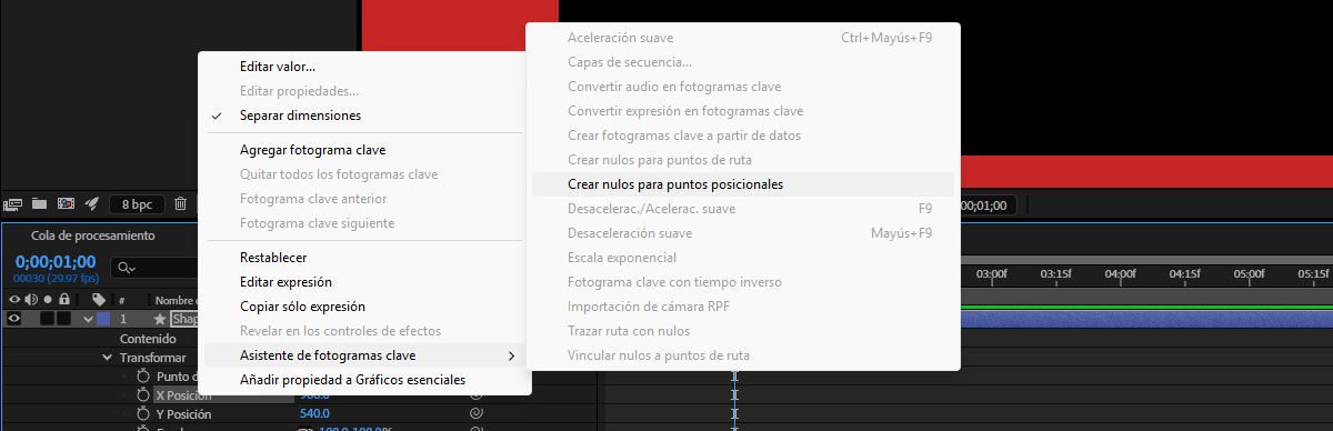 Los controladores nulos para puntos de posición se seleccionan en las opciones de menú de la propiedad de la dimensión separada.