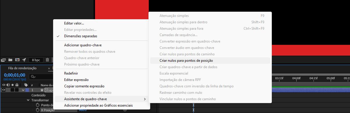 Os controladores nulos de pontos posicionais são selecionados nas opções de menu da propriedade da dimensão separada.