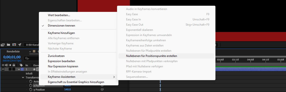 Die Null-Controller für Positionspunkte werden aus den Menüoptionen der Eigenschaft der getrennten Dimension ausgewählt.