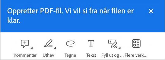 Oppretter PDF-melding.