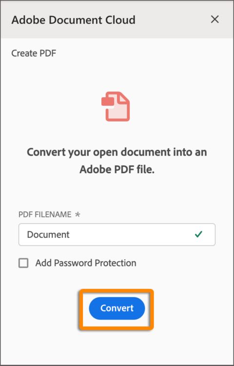 Podokno Create PDF