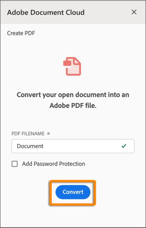 Панель Создать PDF