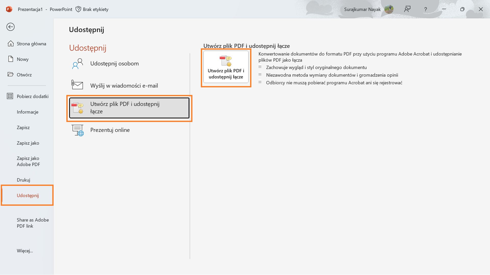 Tworzenie pliku PDF i udostępnianie łącza