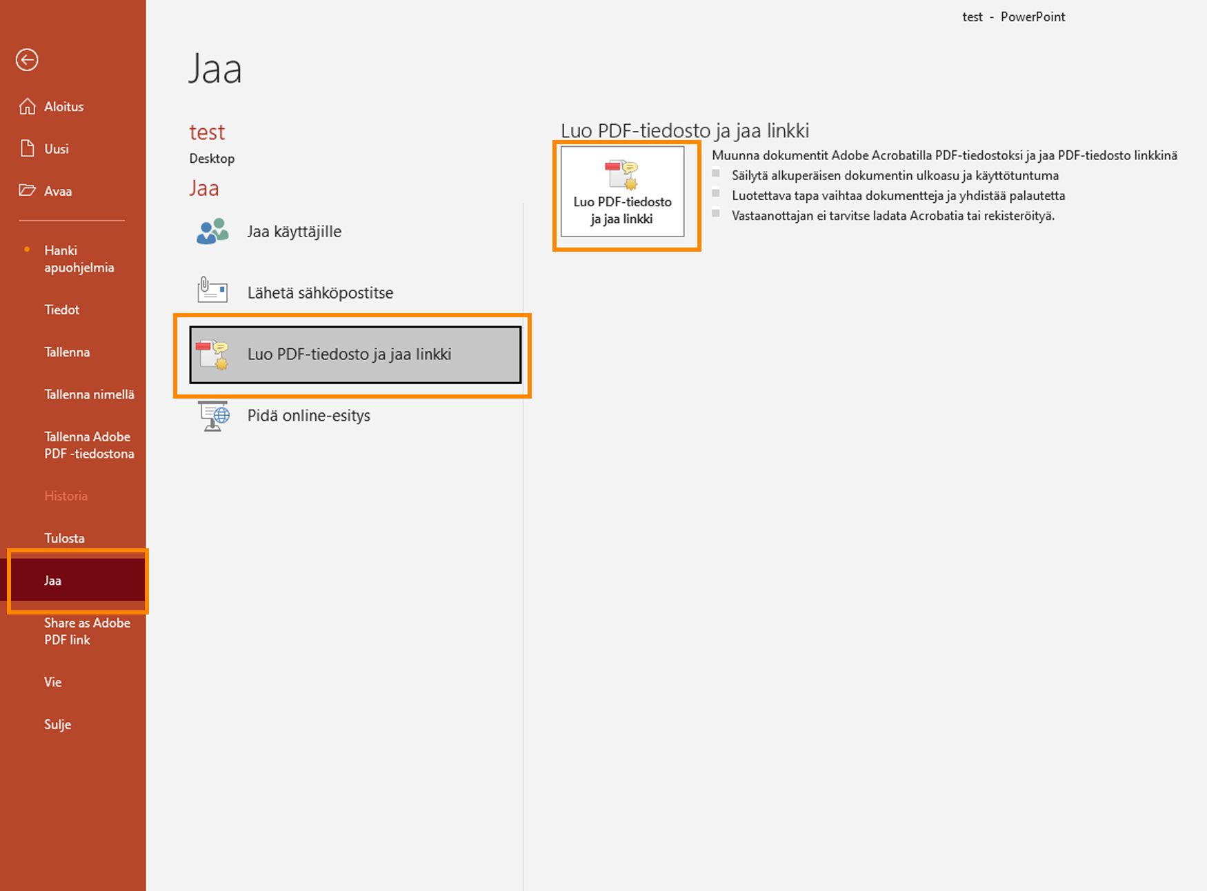 Luo PDF-tiedosto ja jaa linkki