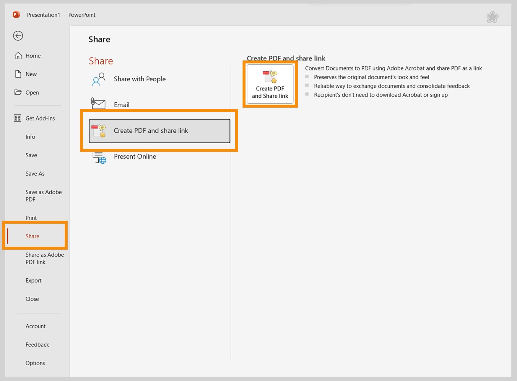Create PDF and share link